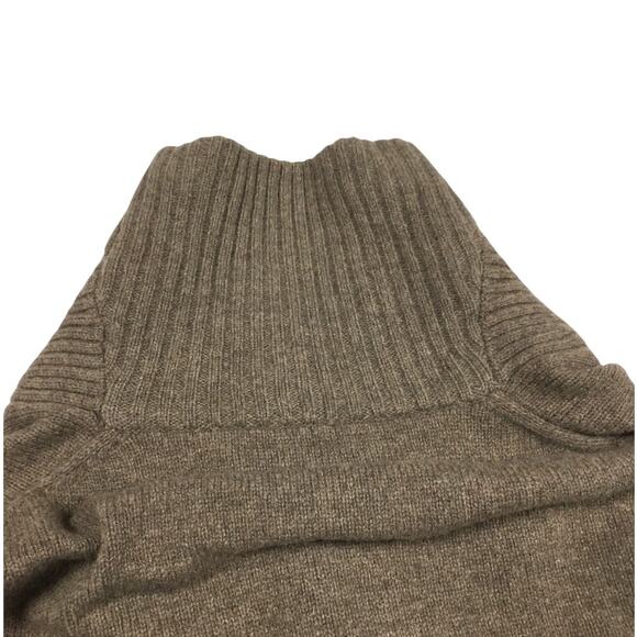 J. Crew Sweater 100% Lambswool Shawl Collar Mens Medium Brown Ribbed Trim Button - Picture 8 of 9
